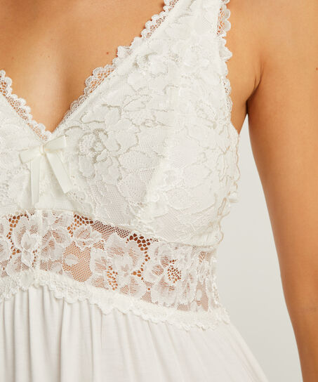 Slipdress Modal Lace mit Spitze, Wei&szlig;