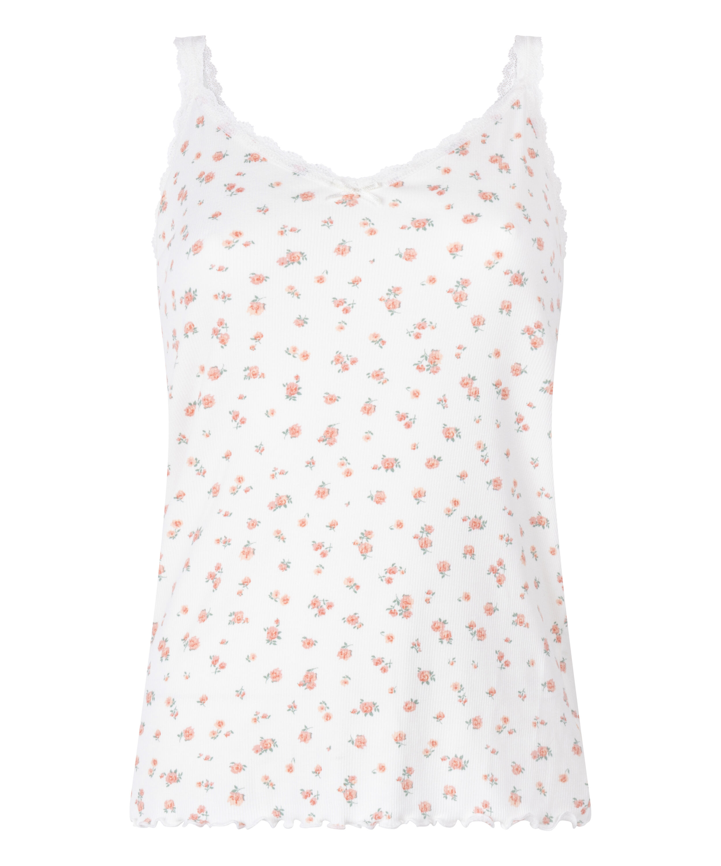 Geripptes Cami mit Spitze, Wei&szlig;