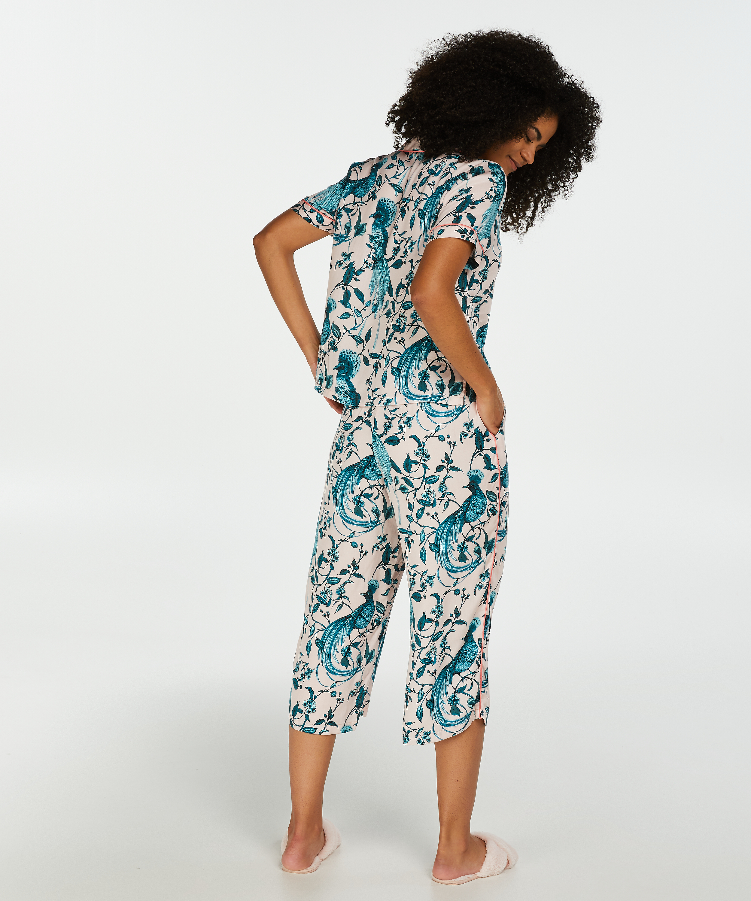 Gewebte Pyjamajacke mit kurzen Ärmeln, Rose, main