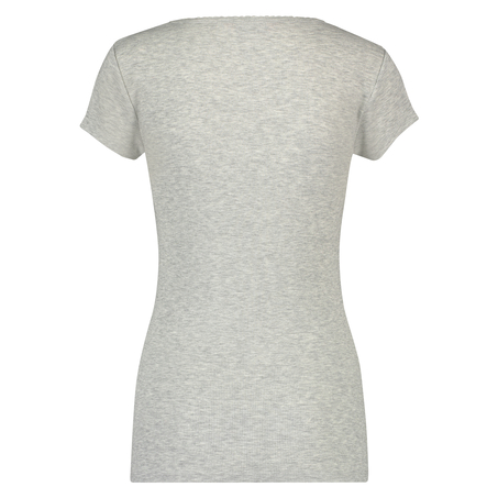 Pyjama-Top, kurzärmelig, Rippmaterial, Grau