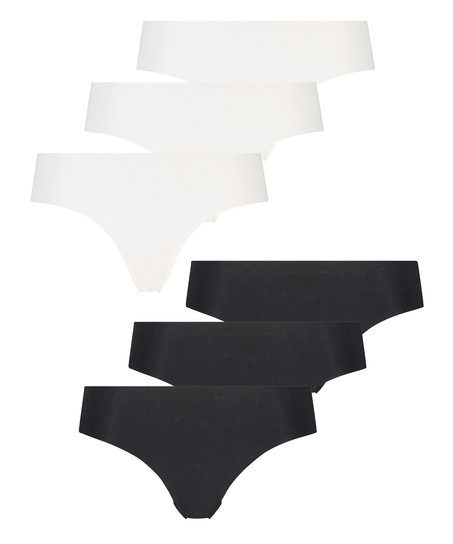 Lot de 6 slips br&eacute;siliens invisibles en coton, Blanc