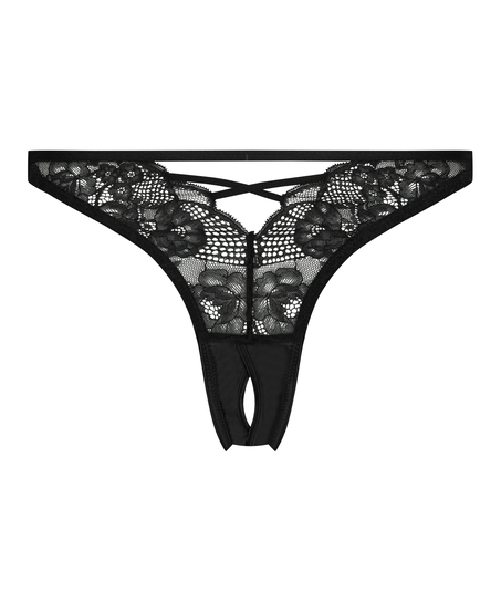 Slip br&eacute;silien ouvert &agrave; l'entrejambe Catherine, Noir