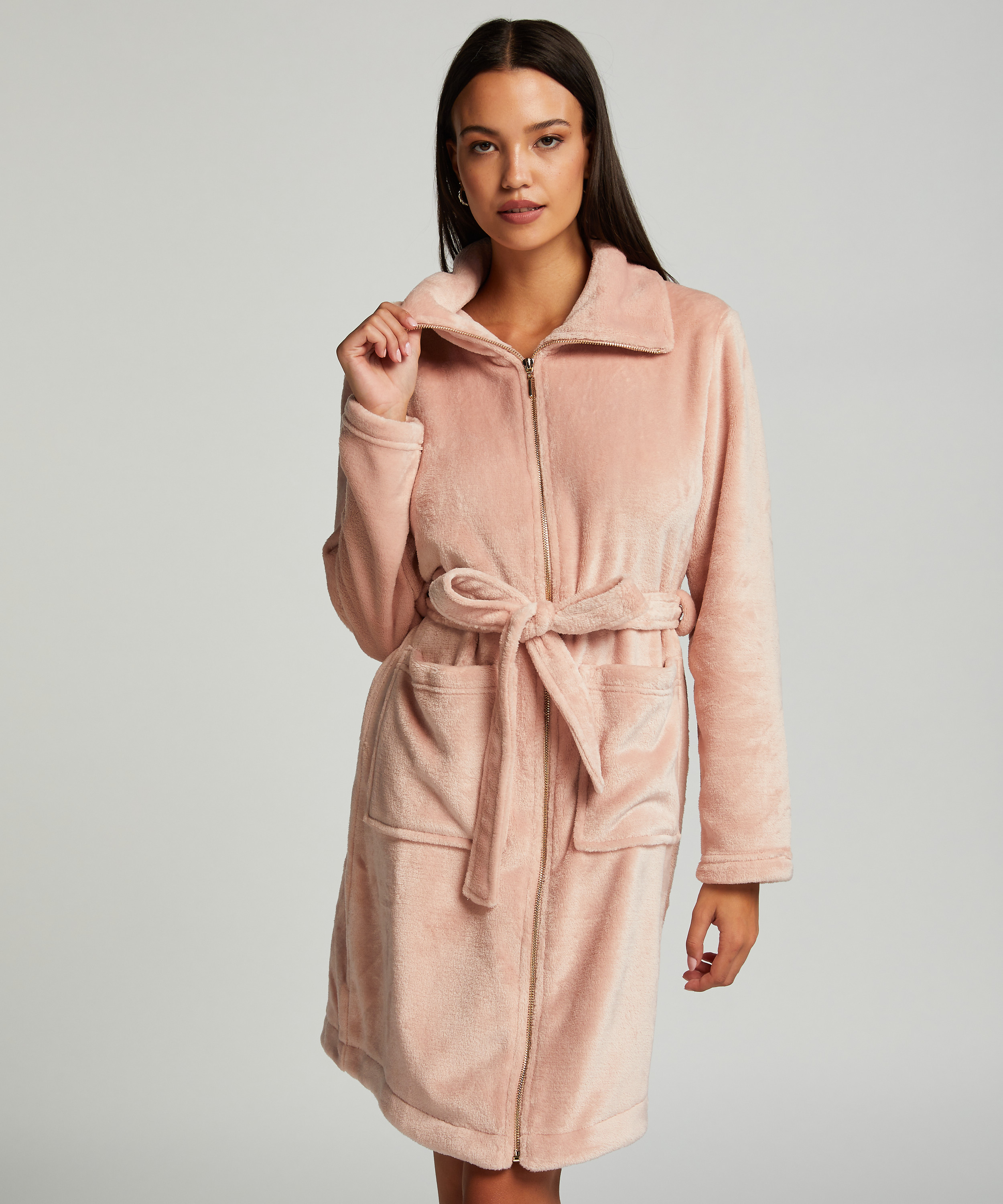 Bademantel Zip Fleece, Rose, main