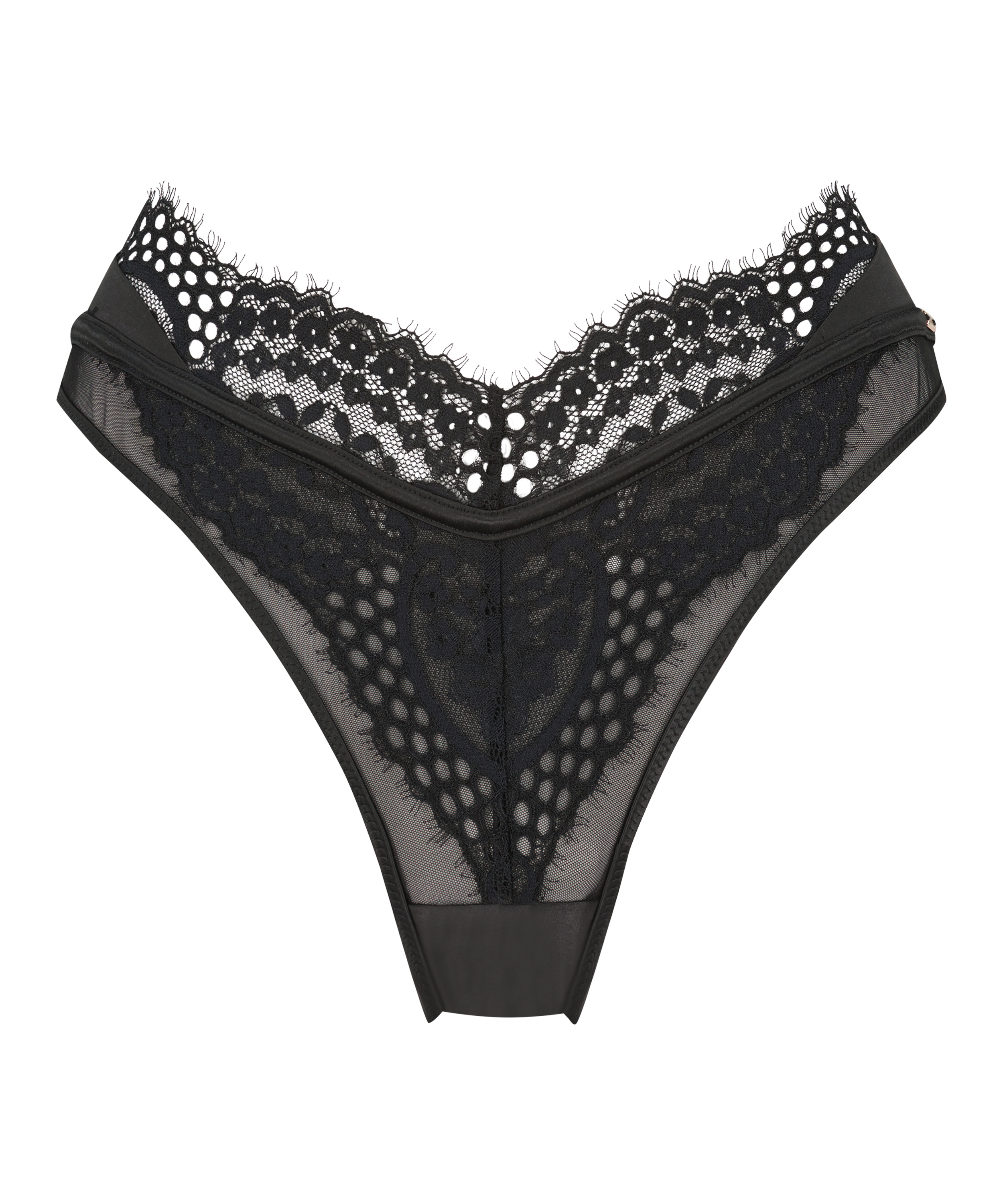 Slip br&eacute;silien taille haute Veronica, Noir, main