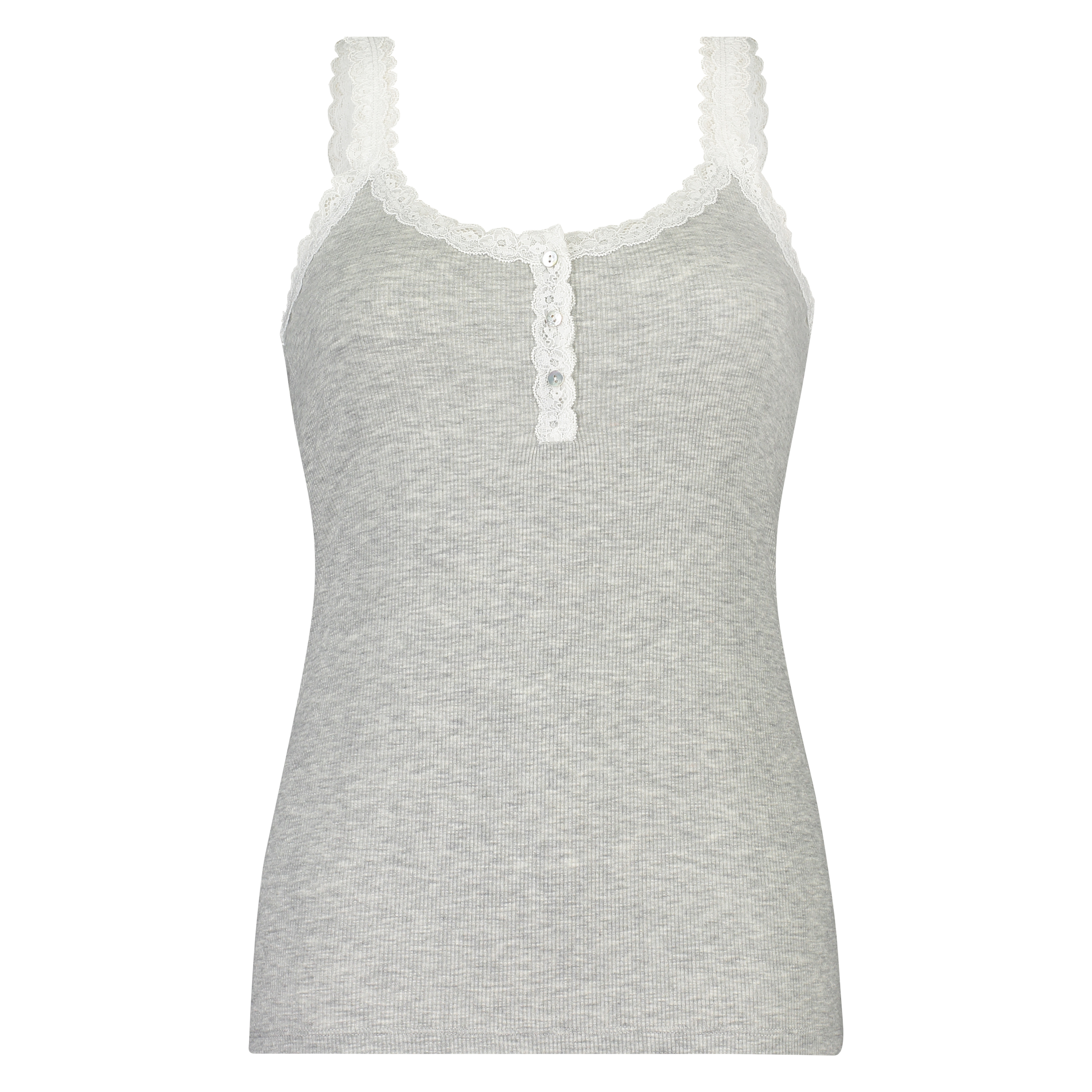 Singlet top cami rib lace, Grau, main