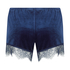 Gl&auml;nzende Velours-Spitzen-Shorts, Blau