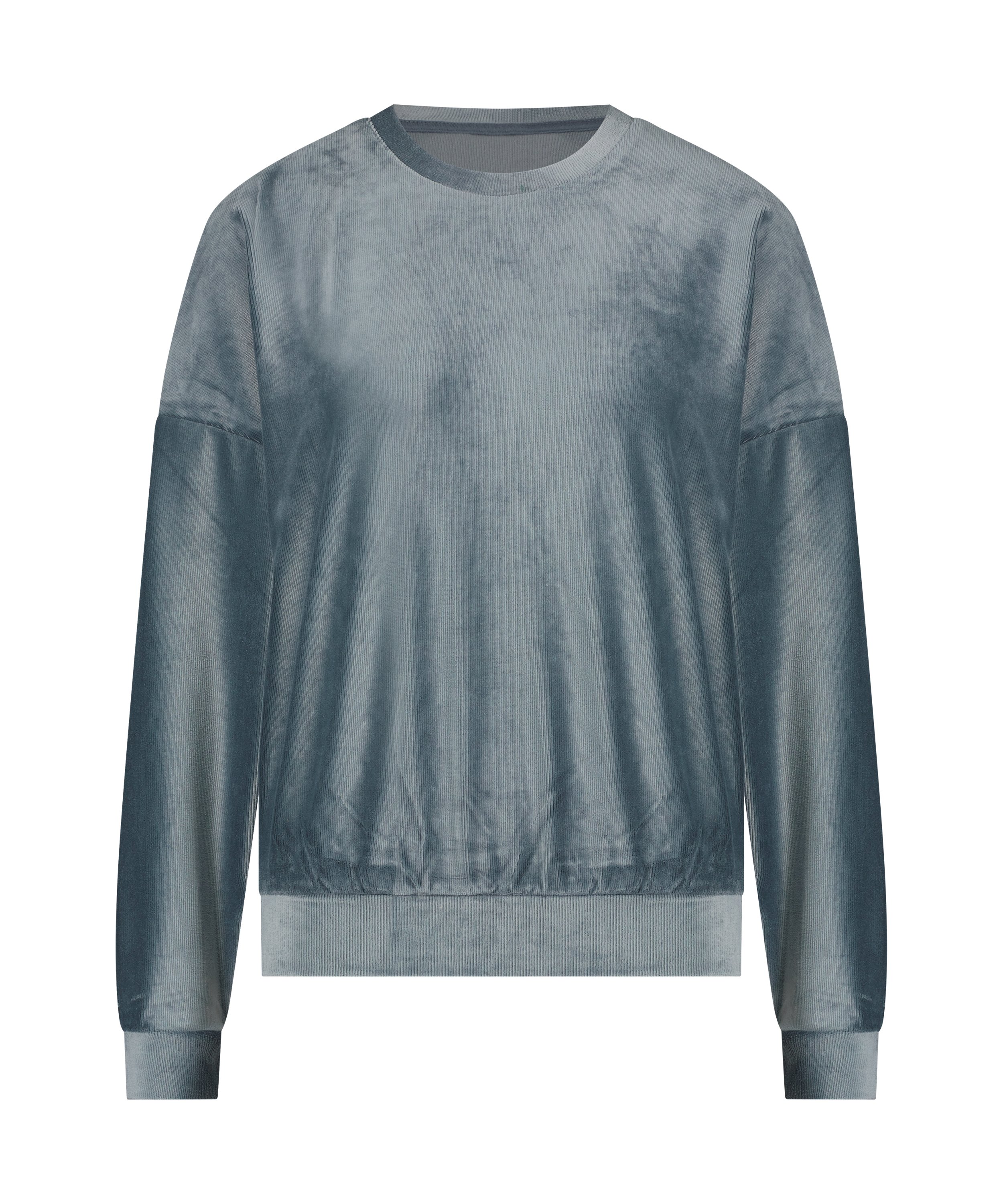 Langärmeliges Top Velours Rib, Blau, main