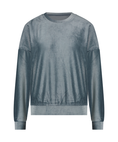 Langärmeliges Top Velours Rib, Blau