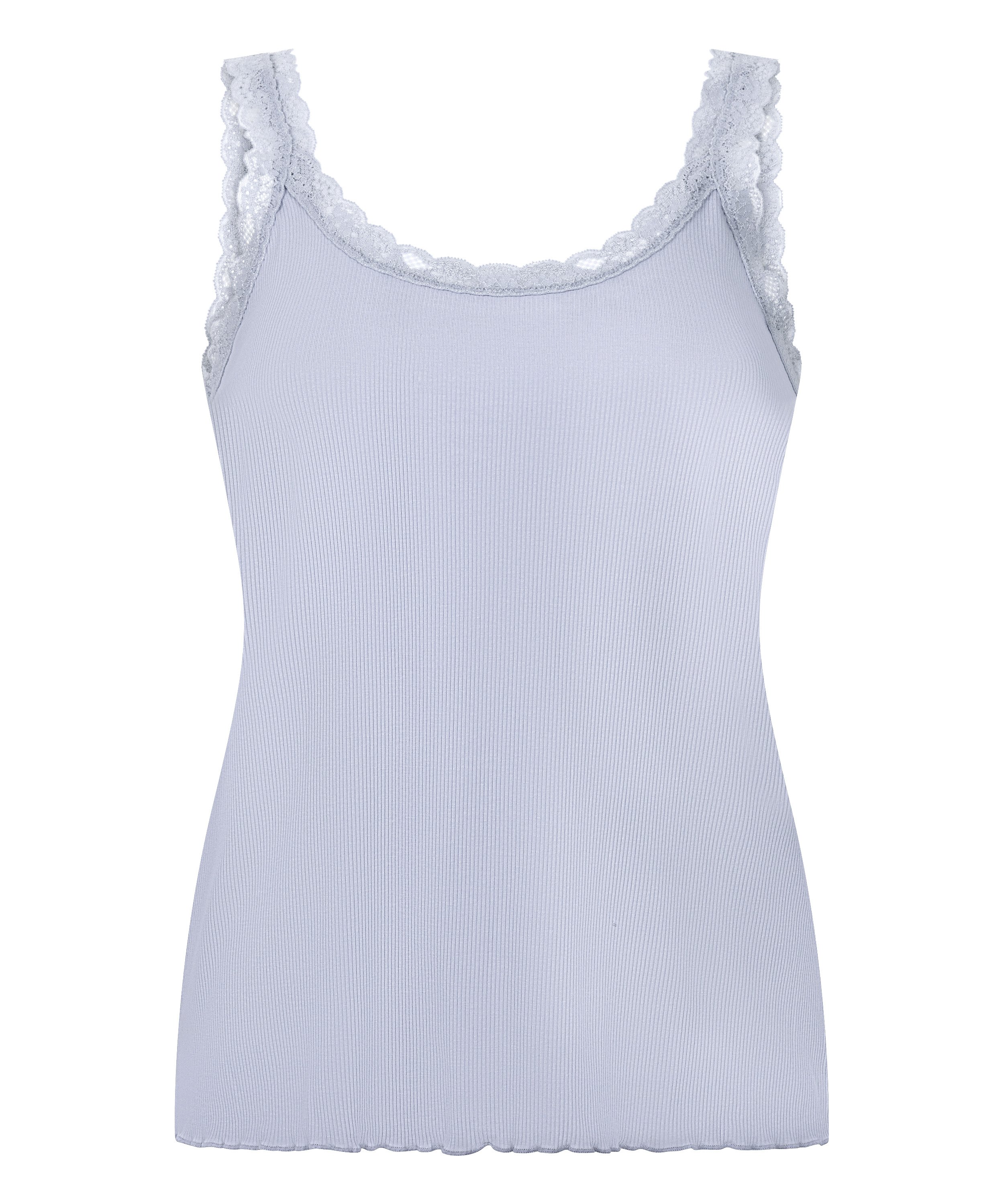 Rippjersey-Top mit Spitze, Lila, main