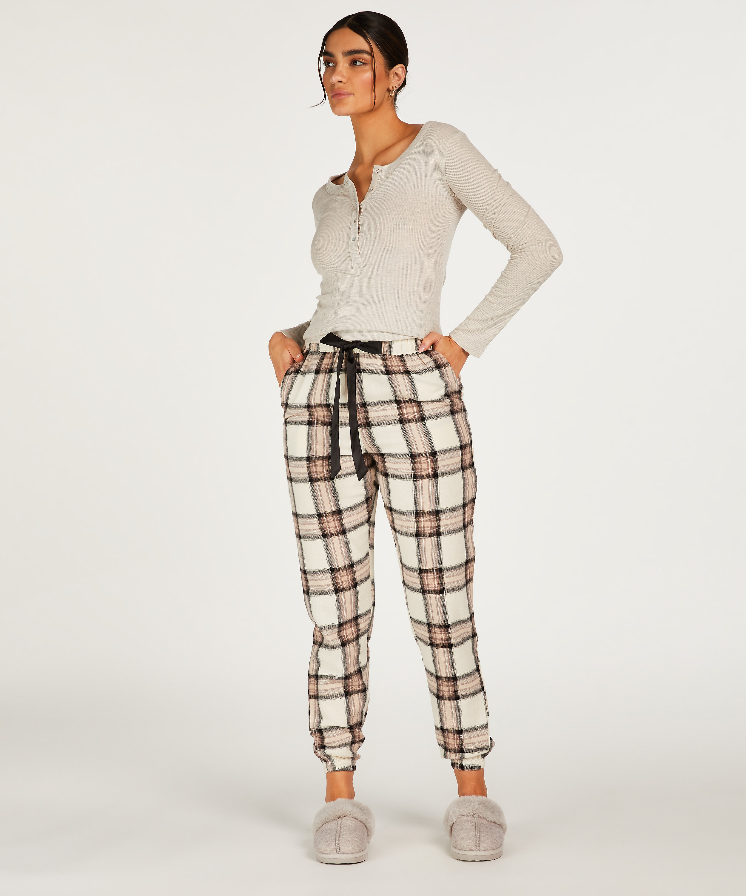 Tall Pantalon de pyjama Twill Check, Beige, main