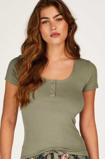 Image of Hunkemöller Kurzärmeliges Pyjama-Top Henley grün