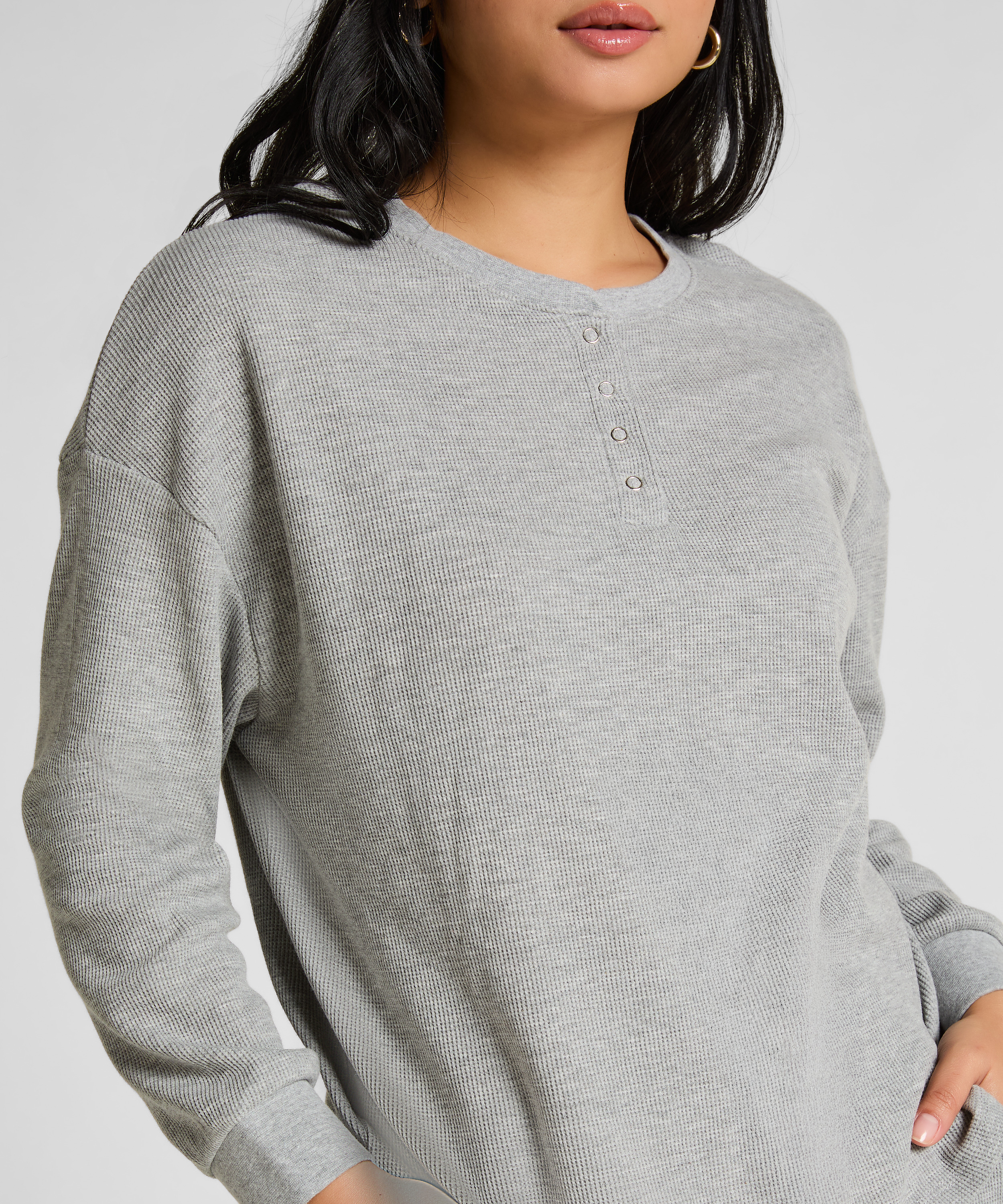 Haut gaufre Henley, Gris, main