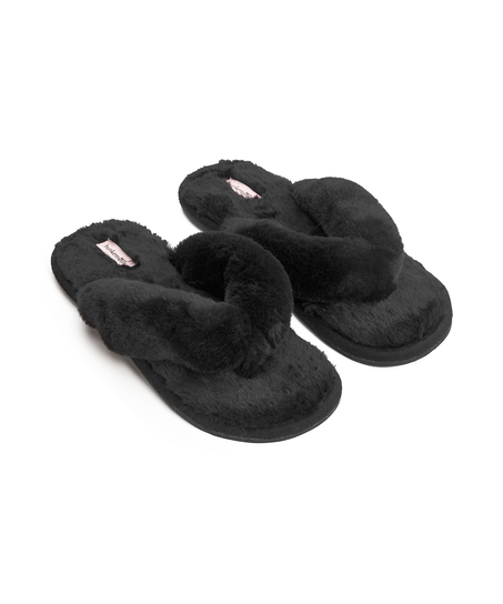 Hausschuhe Fake Fur, Schwarz