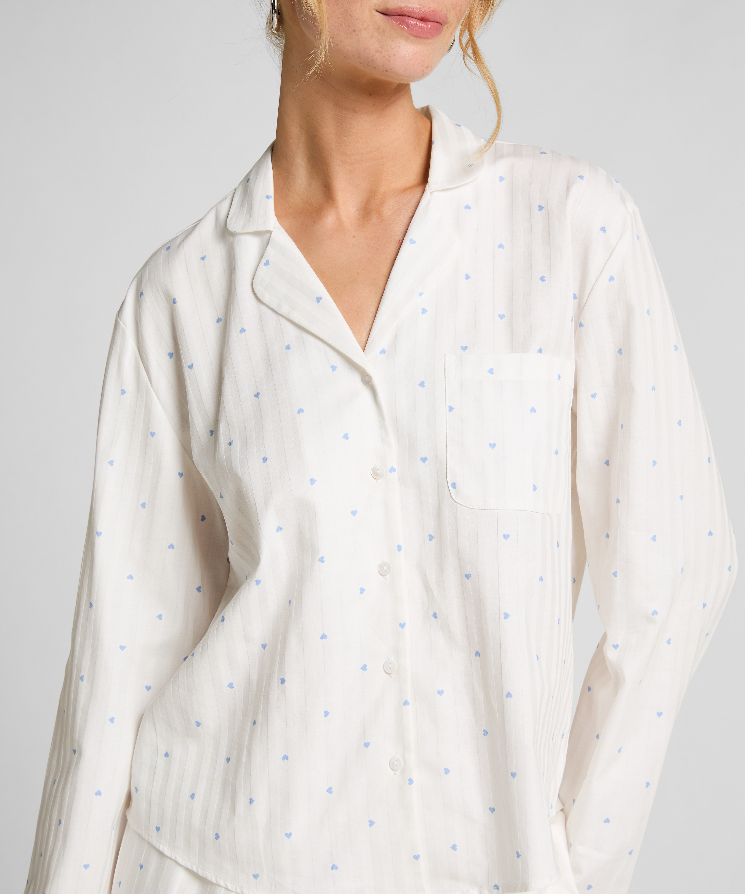 Jacquard Pyjama-Oberteil und Langarm, Blau, main