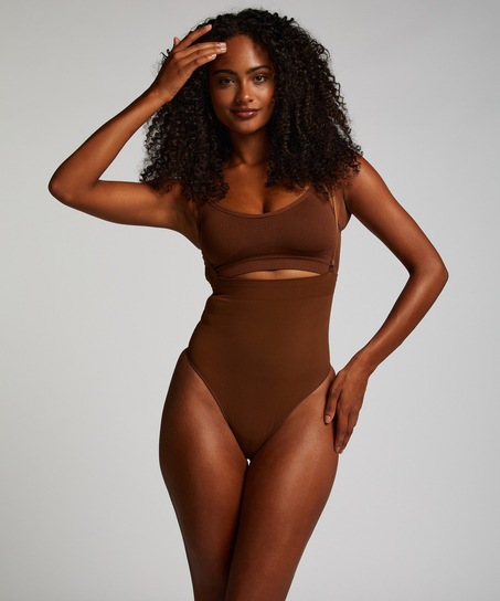 Nahtloser betonender korrigierender String mit hoher Taille, Rot