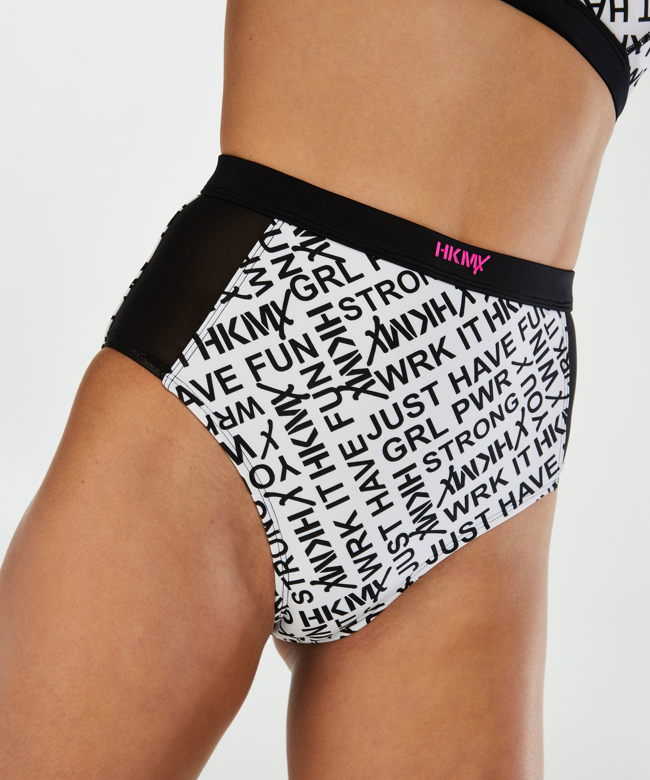 Bas de bikini taille haute coquin HKMX, Blanc, main