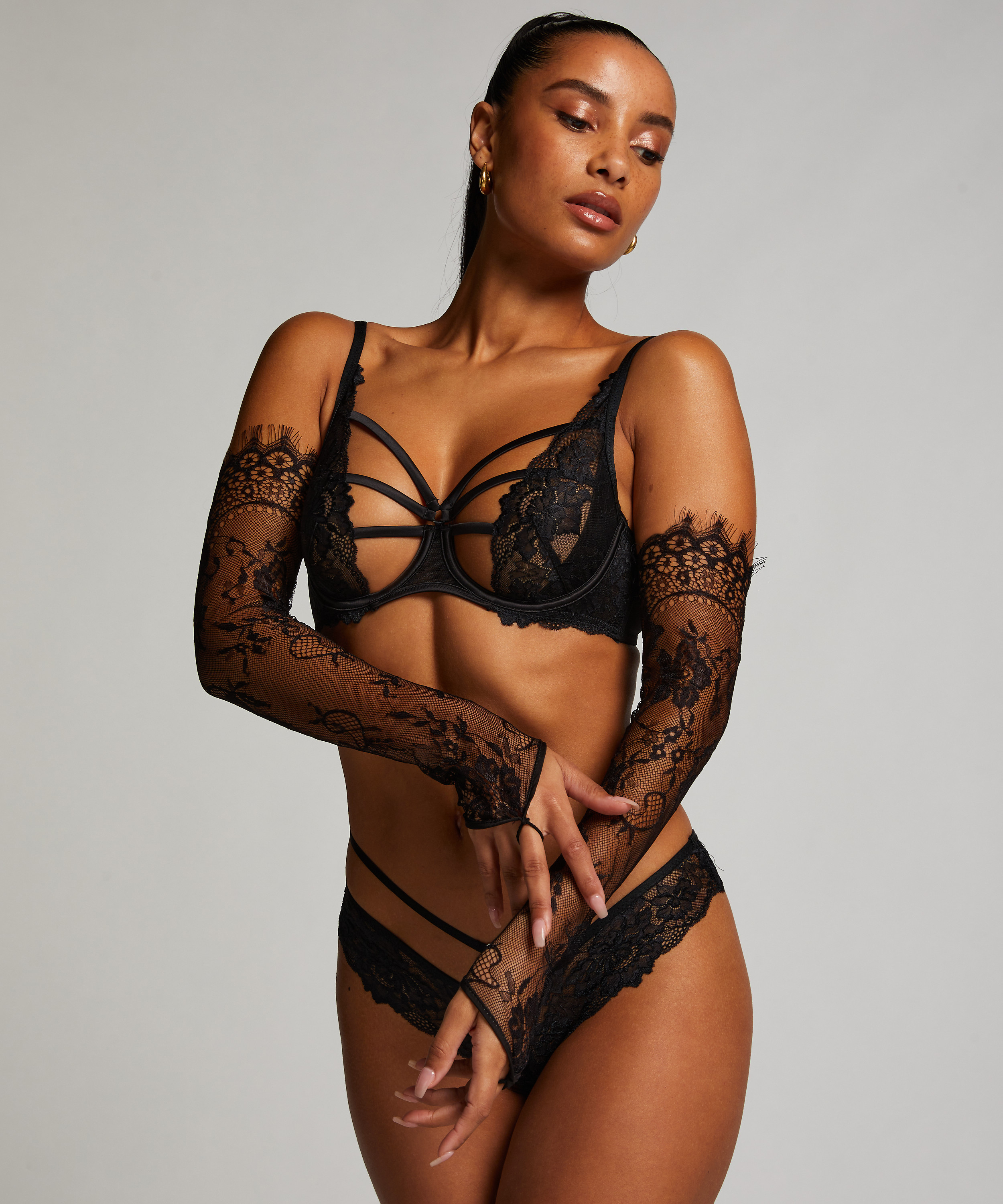 Spitzenhandschuhe, Schwarz, main