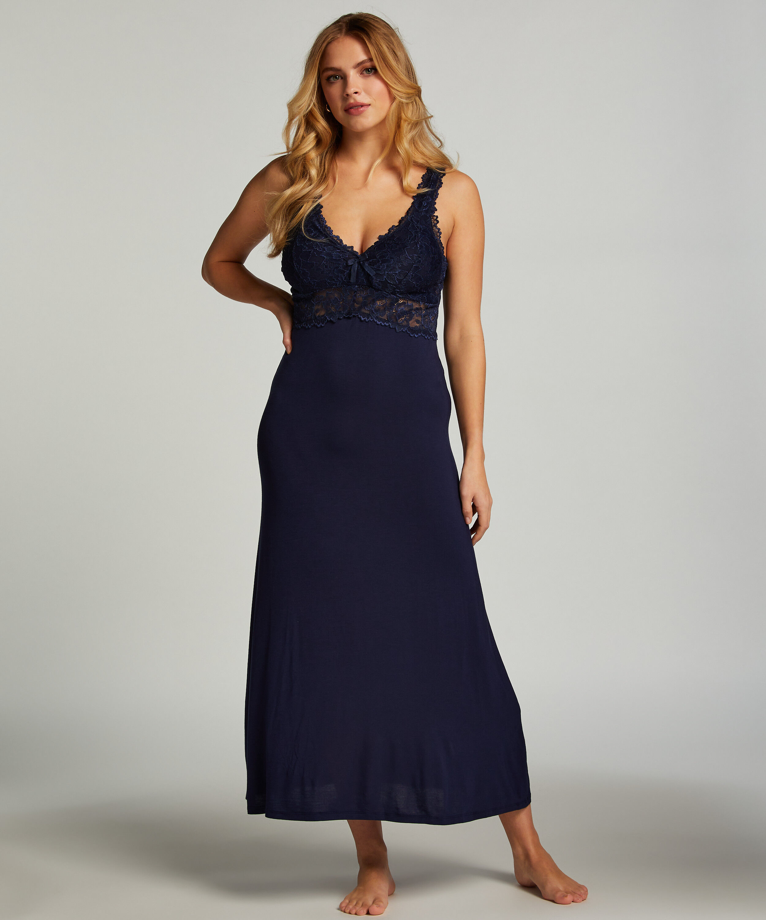 Slipdress Nora Lace Long, Blau