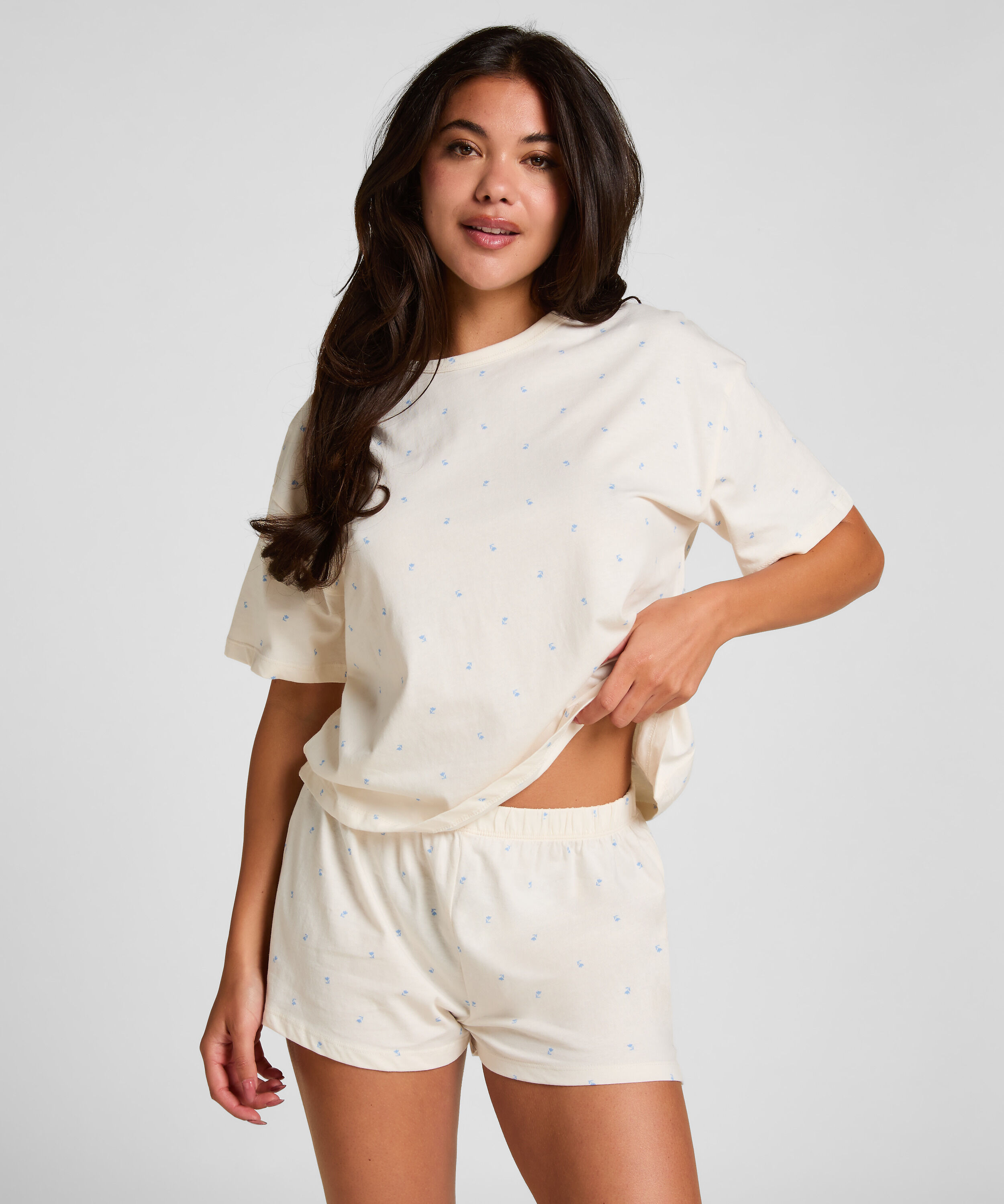 Pyjamaset Baumwoll, Weiß
