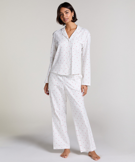 Jacquard Pyjama-Oberteil und Langarm, Weiß