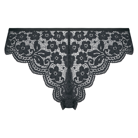 Slip brésilien taille haute dentelle, Noir