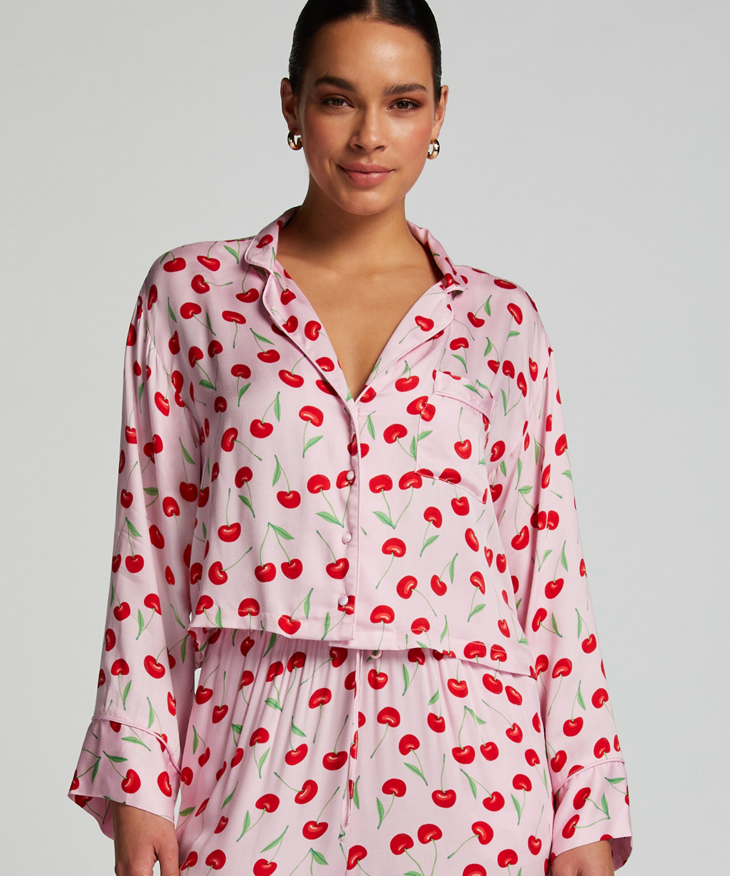 Pyjamatop langärmelig Twill, Rose