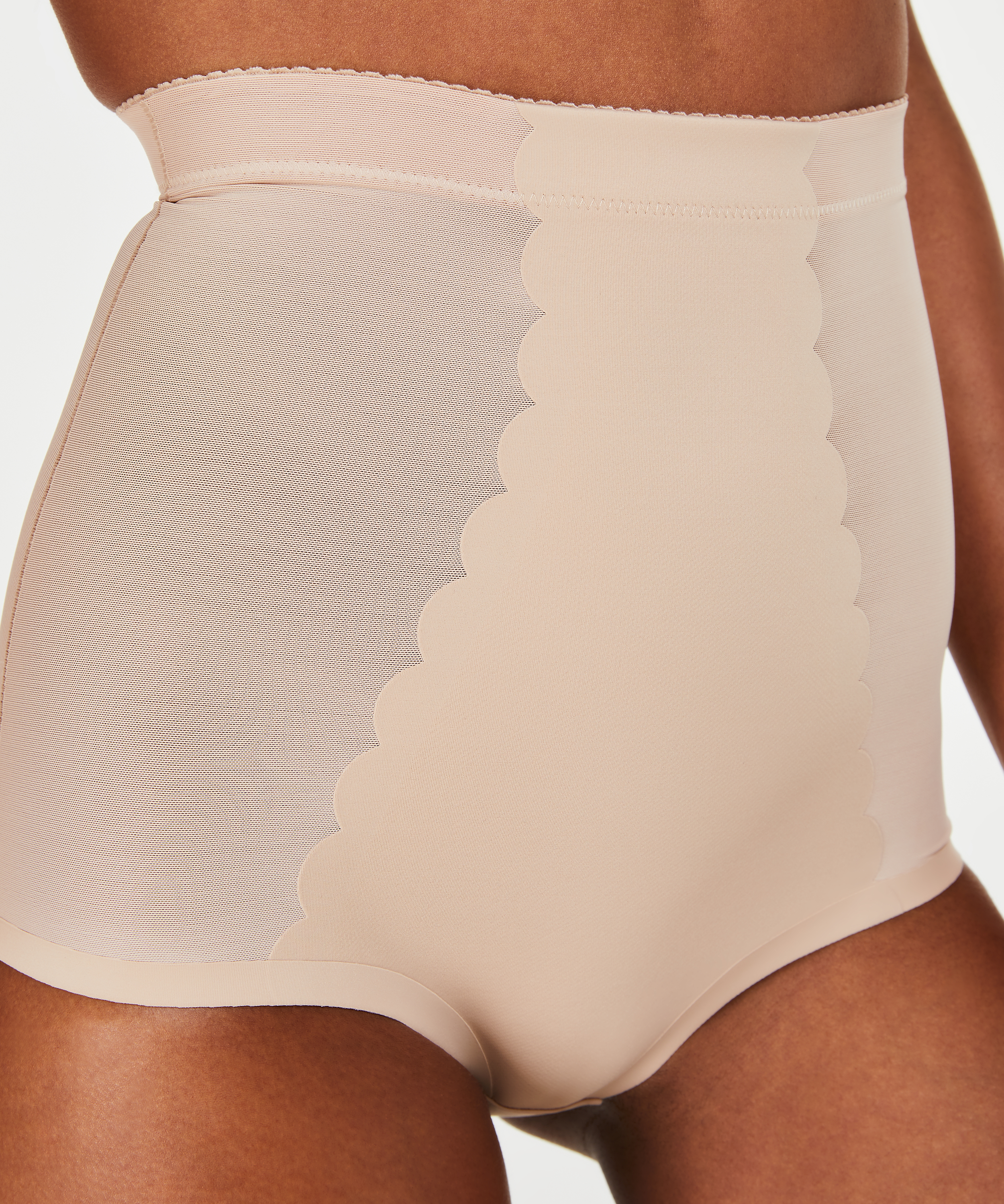 Bas taille haute avec gaine sculptante en dentelle festonnée - Level 3, Beige, main