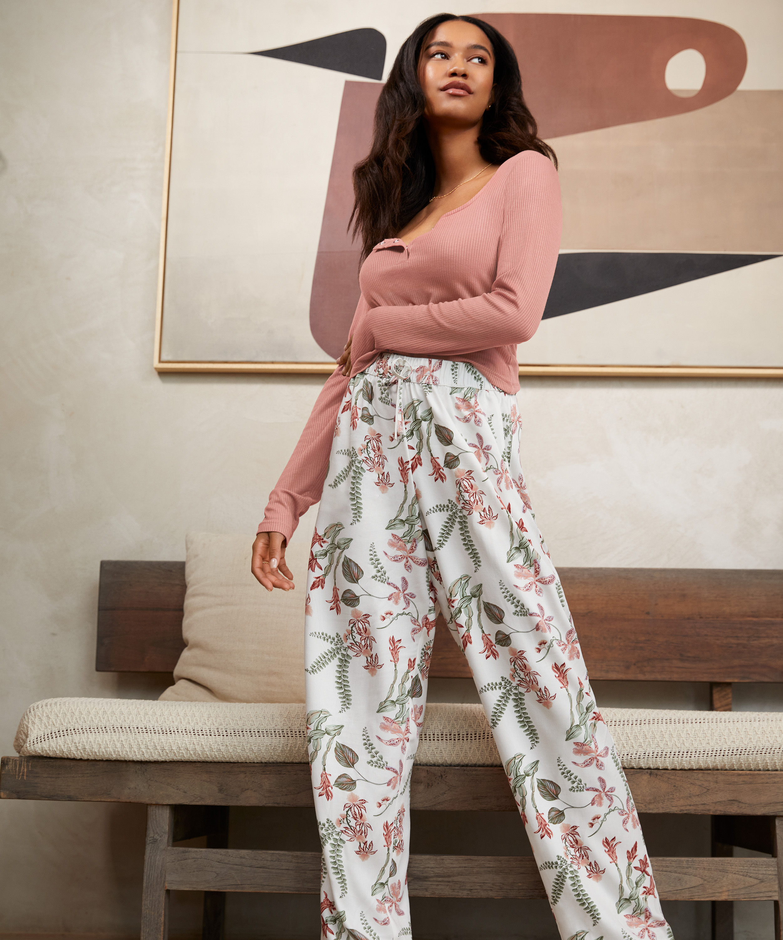 Top de pyjama Rib, Rose, main