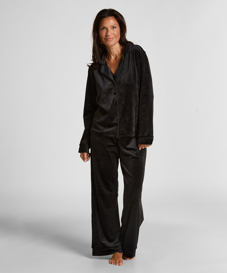 Veste &agrave; manches longues en velours, Noir