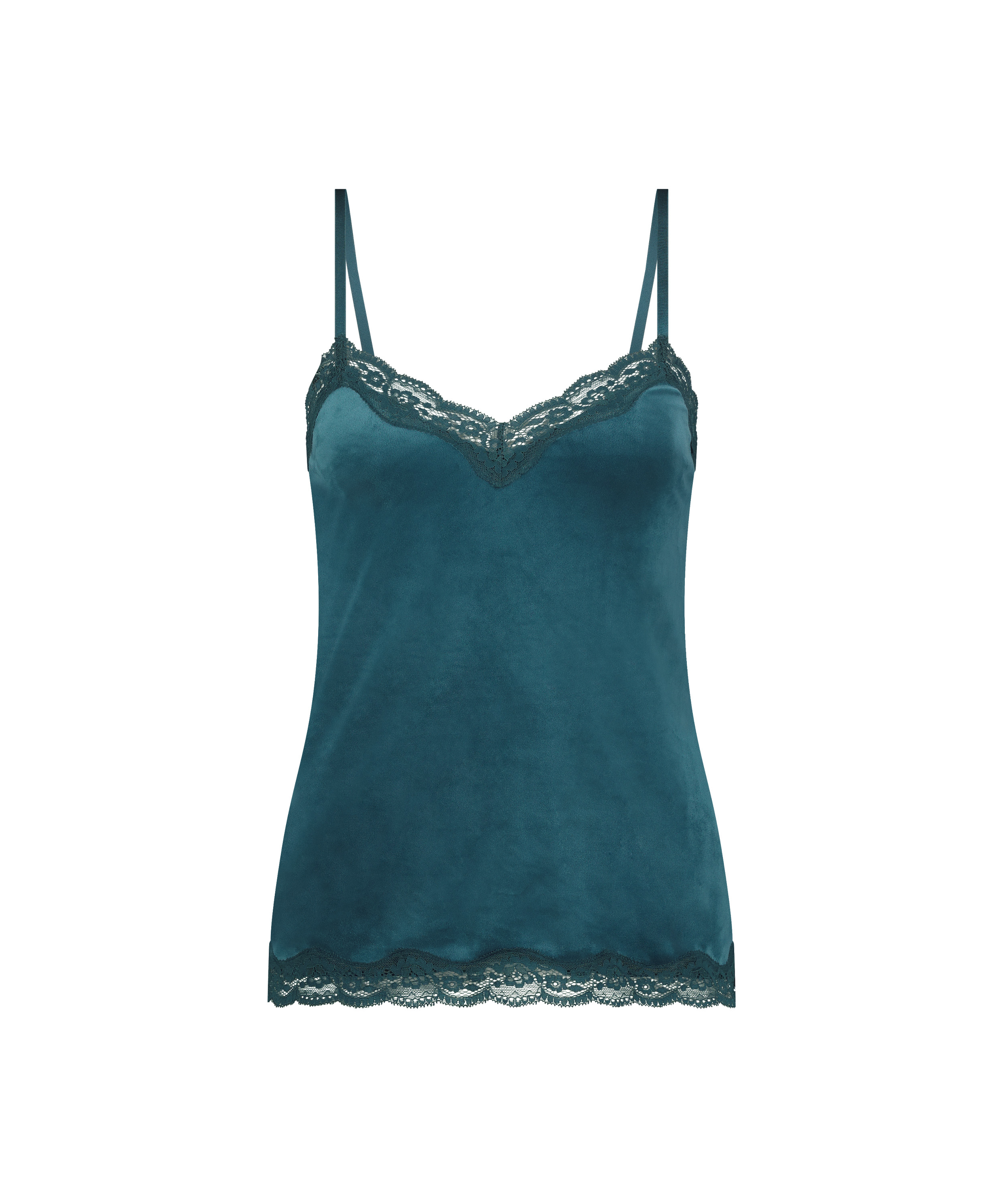Camisole velours Dentelle, Bleu, main