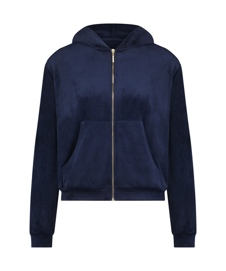 Hoodie Jacke Velours, Blau