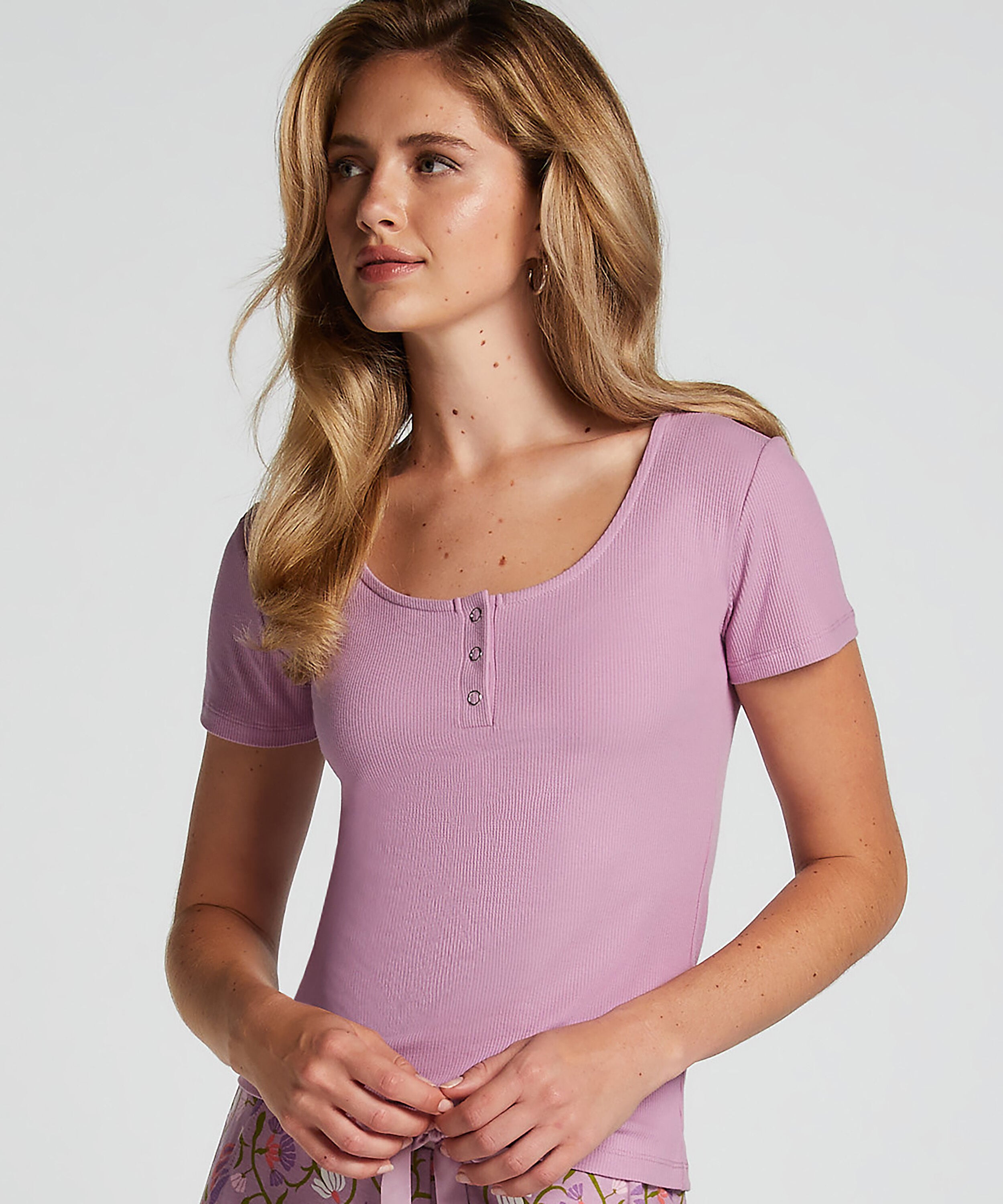 Haut de pyjama manches courtes Henley, Violet