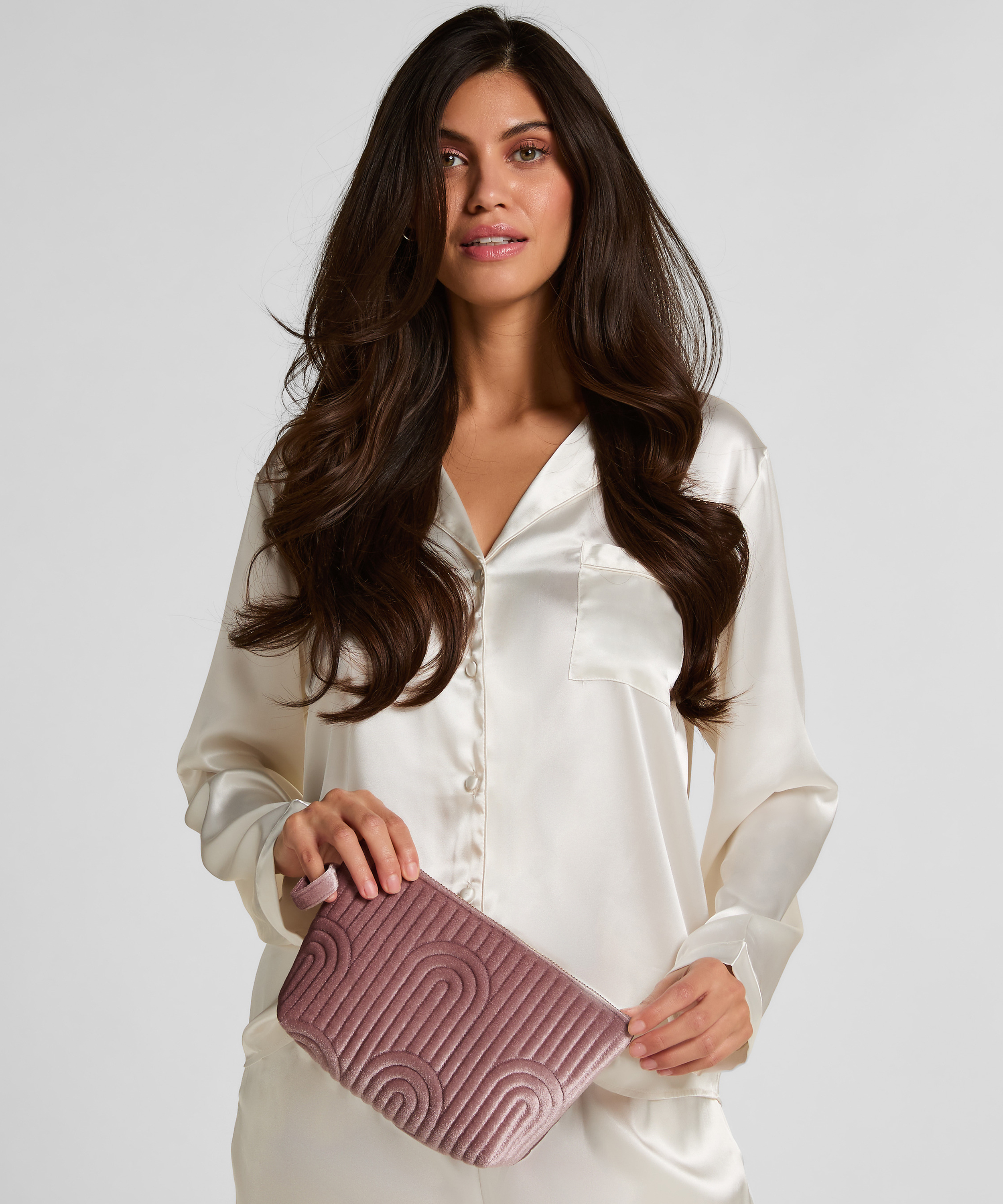 Kleine Kosmetiktasche aus Velours, Lila, main