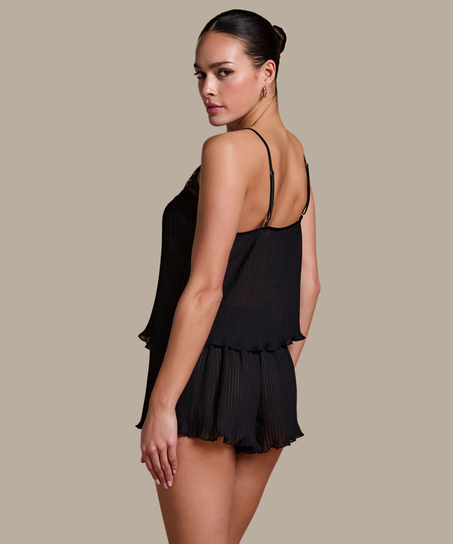 Plissiertes Spitzen-Cami, Schwarz
