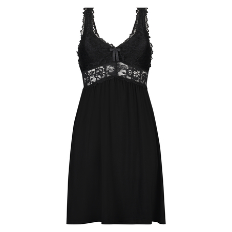Slipdress Modal Lace mit Spitze, Schwarz