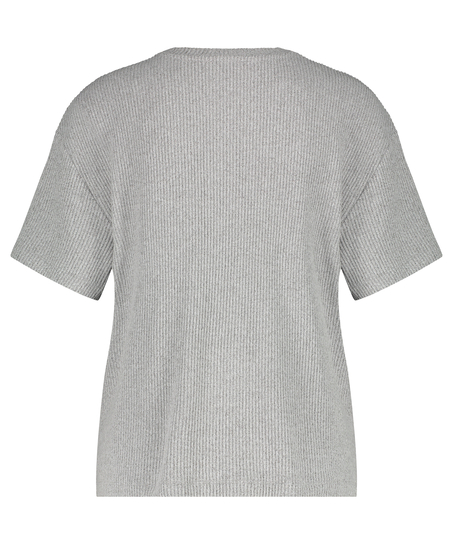 Geripptes Kurzarm-Top, Grau