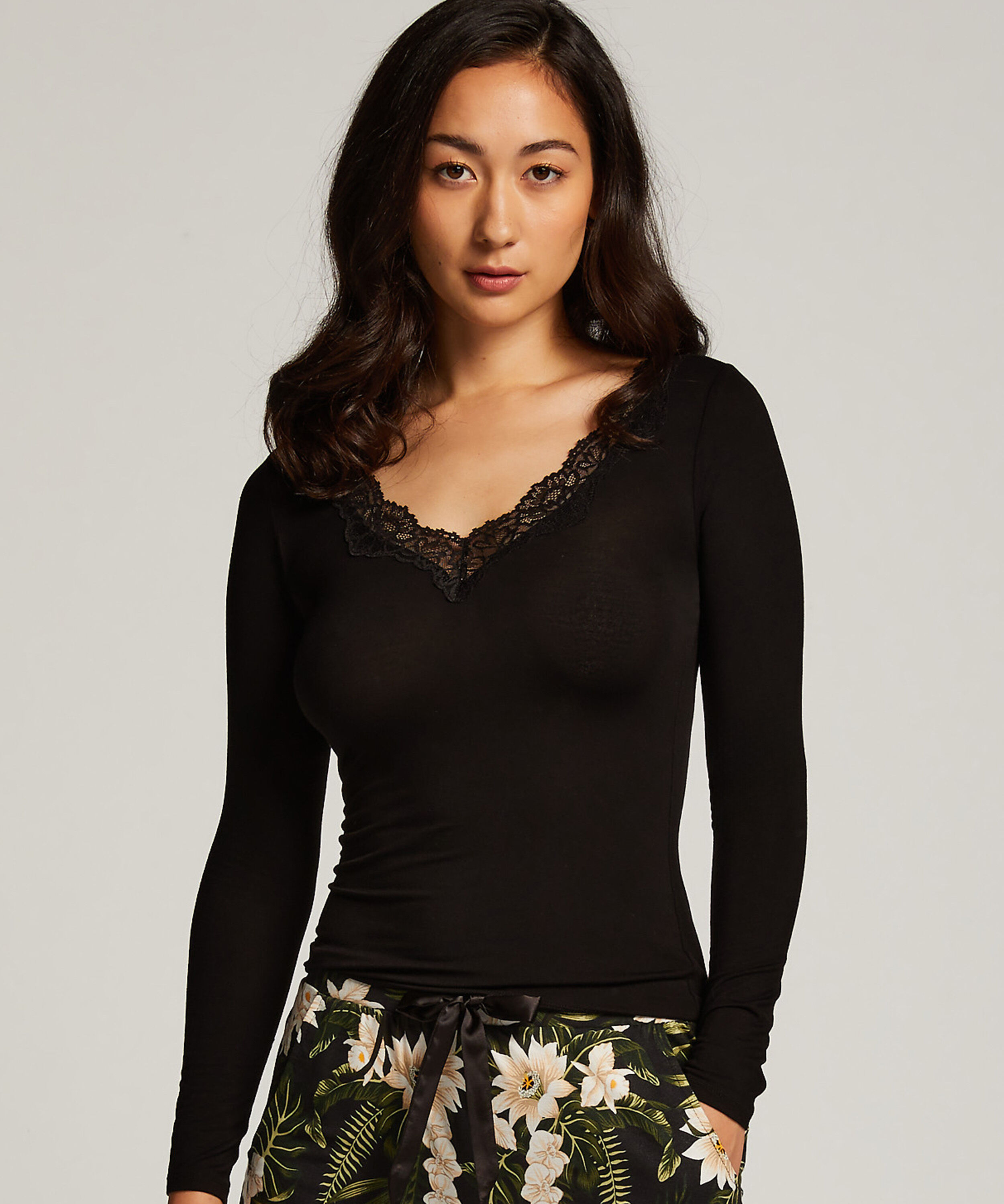 Pyjamatop lang&auml;rmelig Jersey, Schwarz