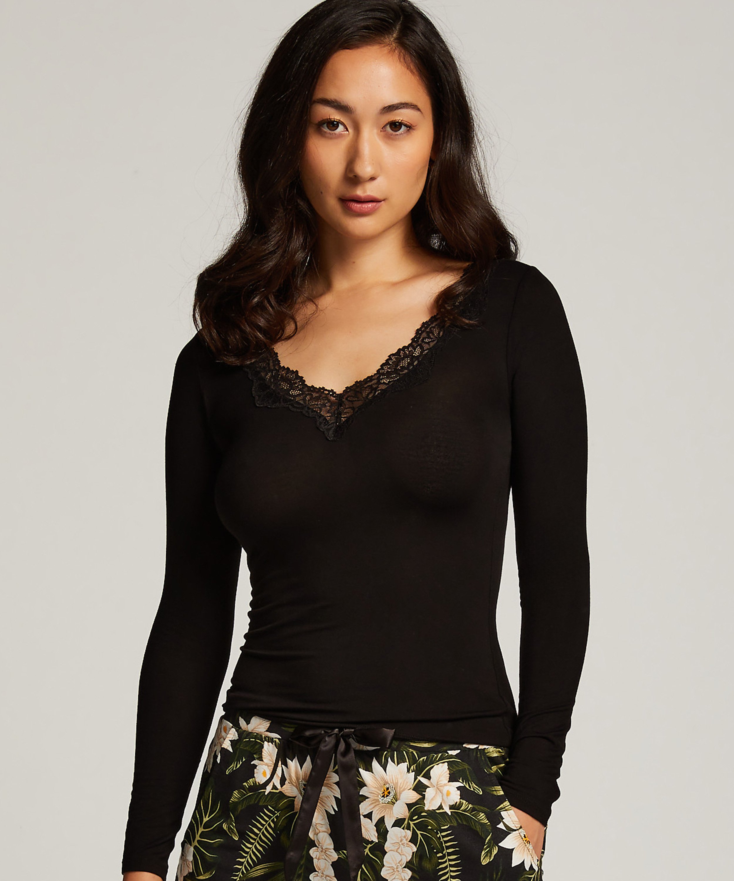 Pyjamatop langärmelig Jersey, Schwarz, main