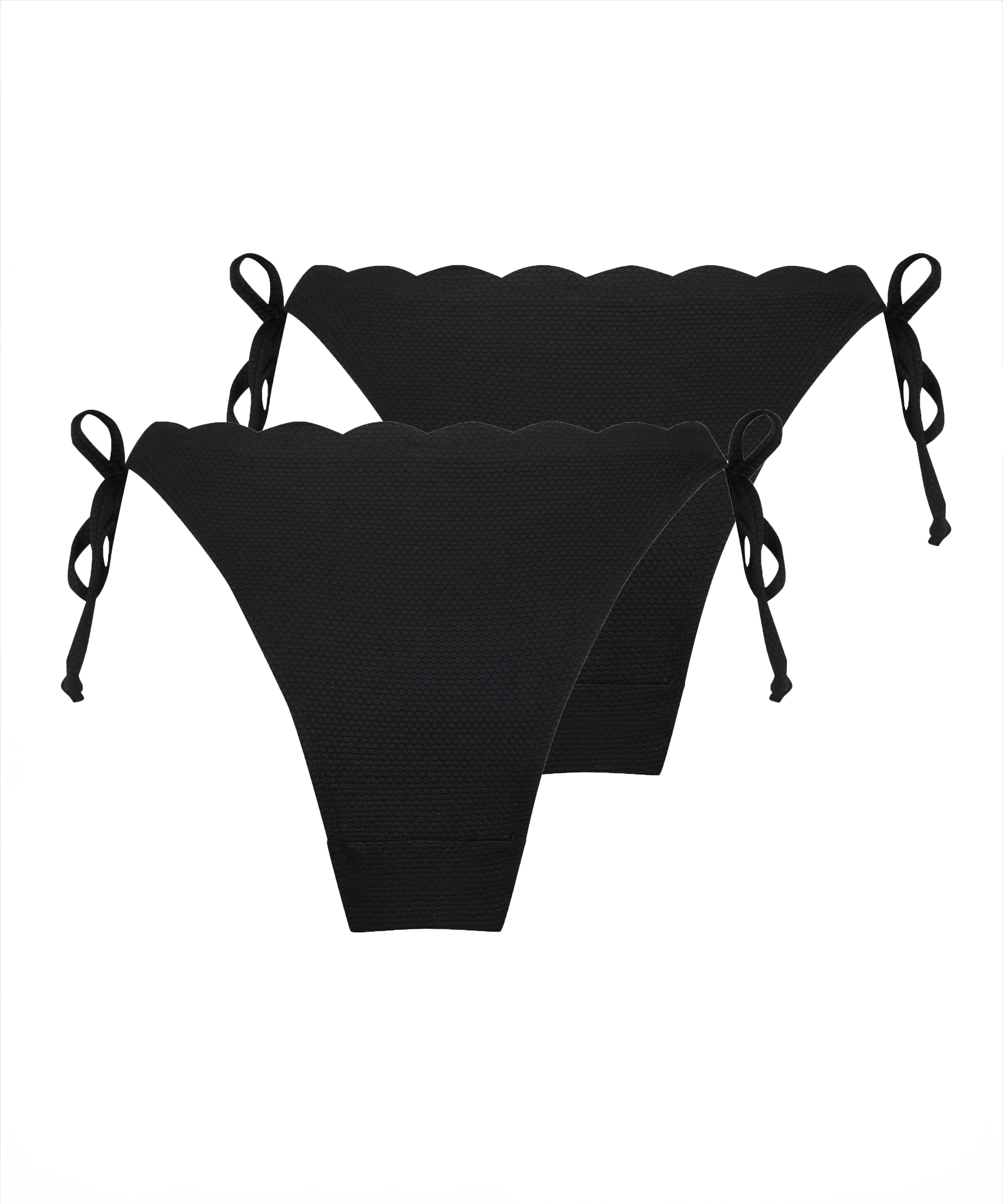 Lot de 2 Slip de Bikini Cheeky Tanga Scallop, Noir, main