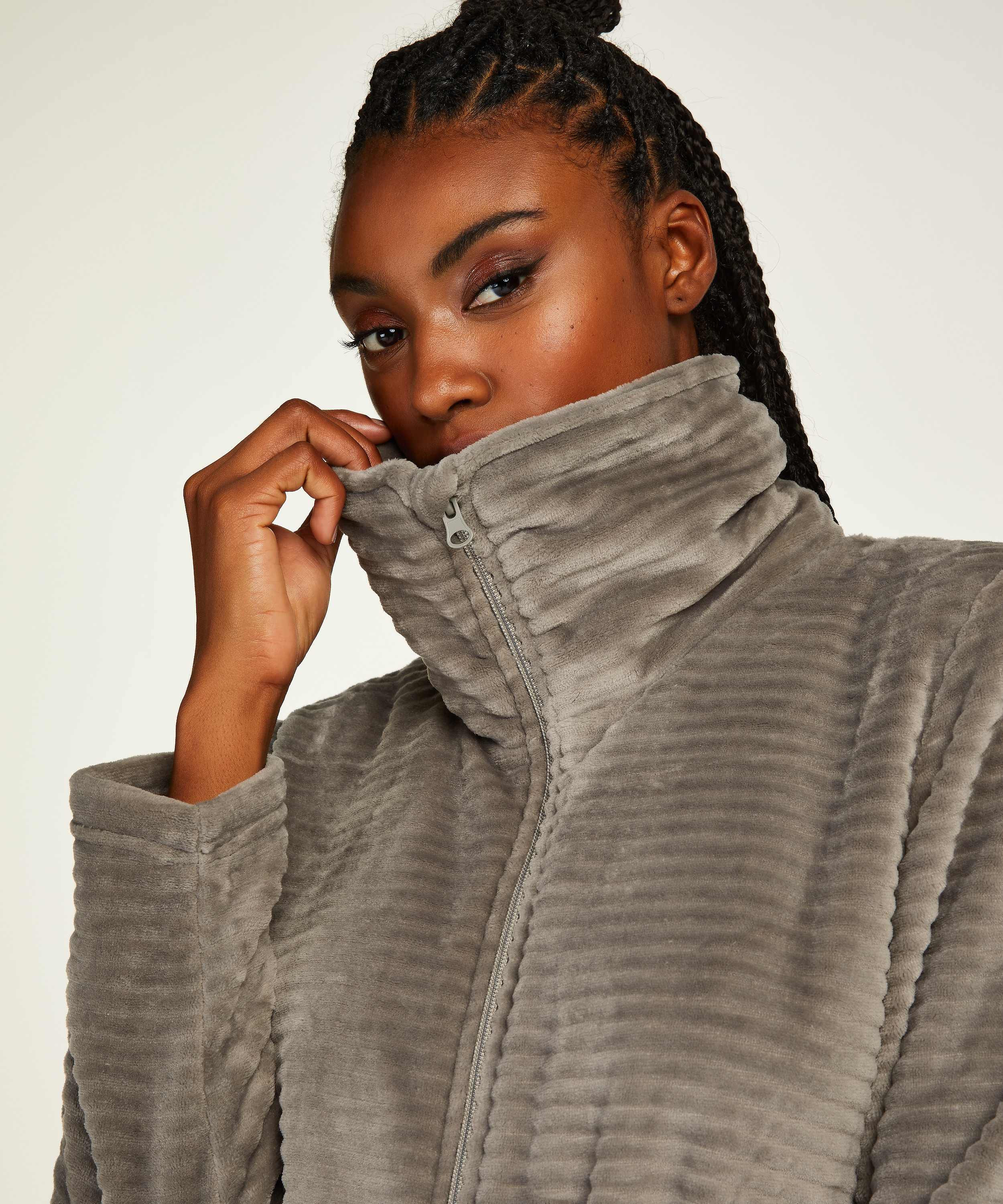 Bademantel Zip Fleece, Grau, main