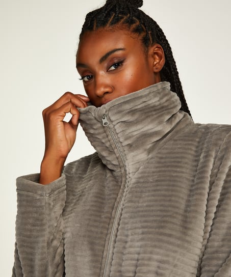 Bademantel Zip Fleece, Grau