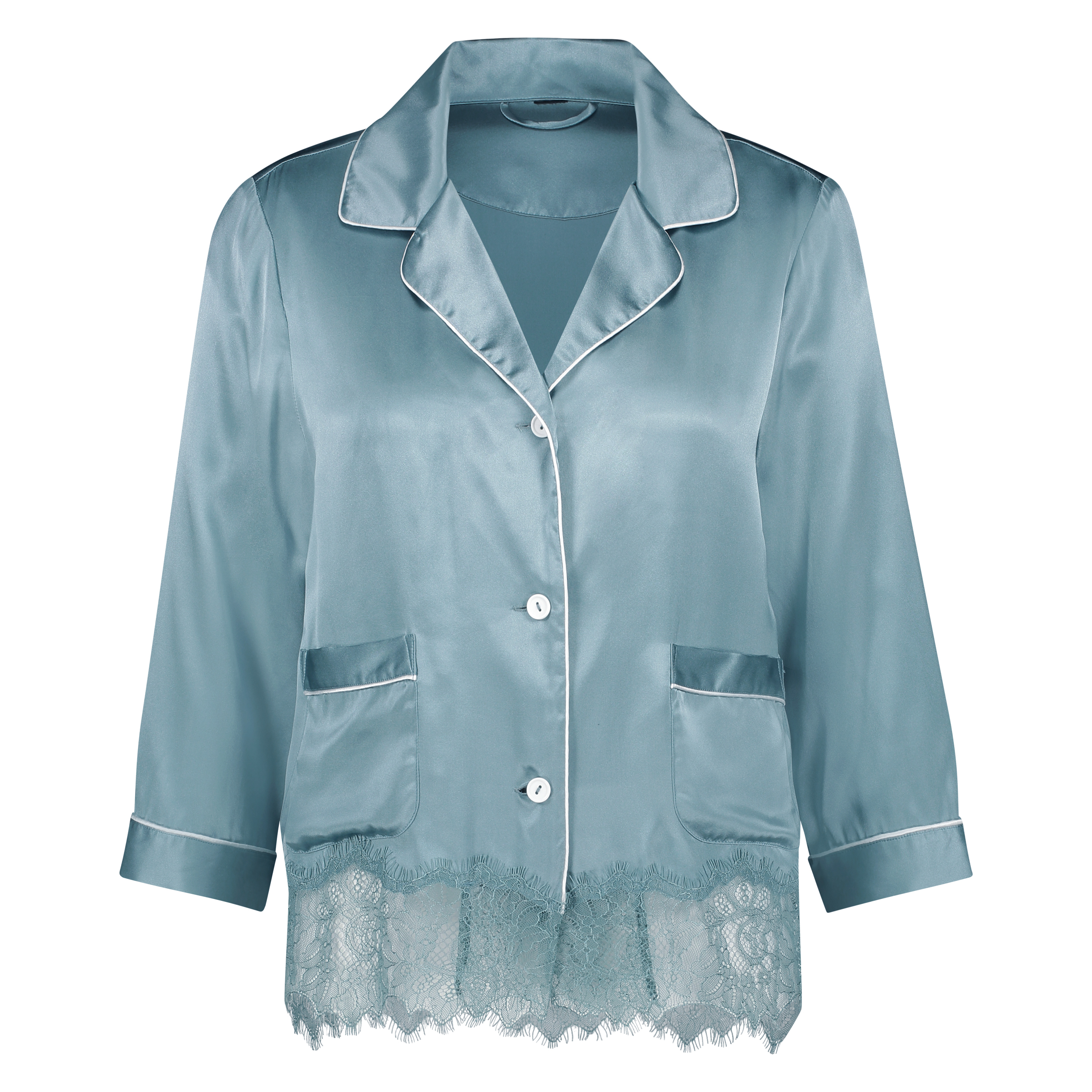 Pyjamajacke aus Seide, Blau, main