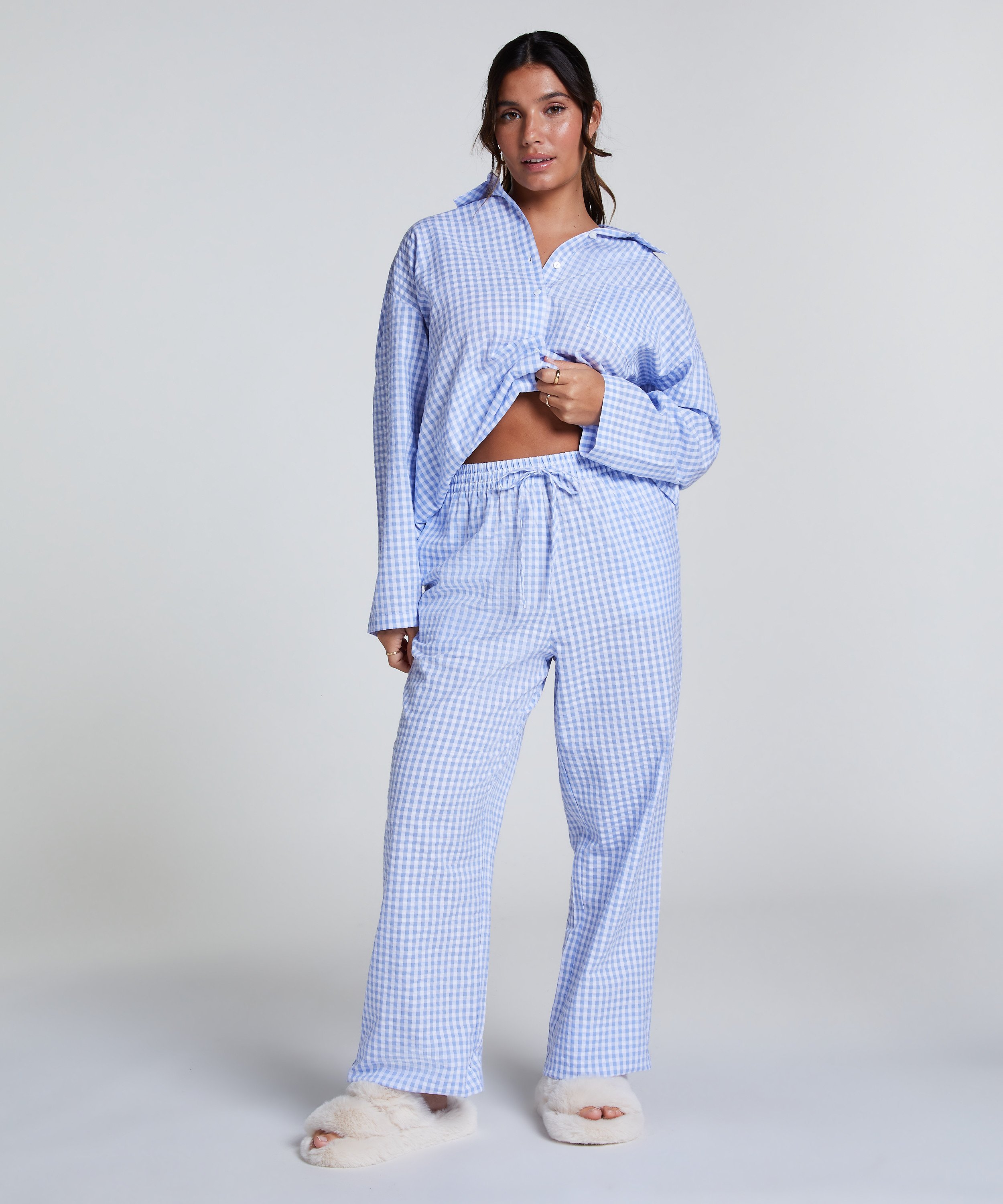 Pyjamahose Baumwolle, Blau, main