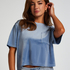 Top Velours Pocket, Blau