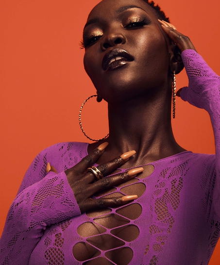 Body en dentelle à manches longues Nyakim, Violet