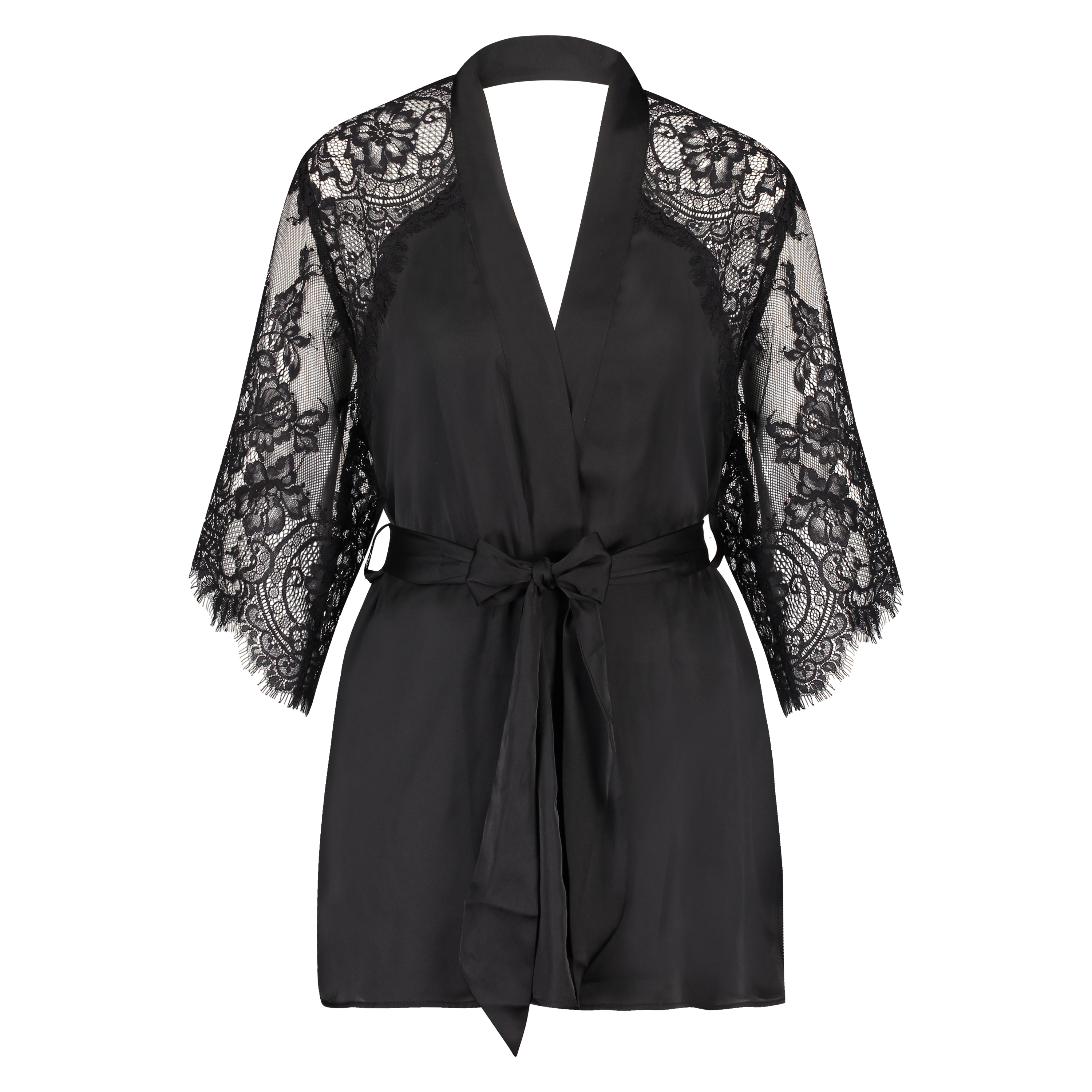 Kimono Flared Satin Lace, Noir, main