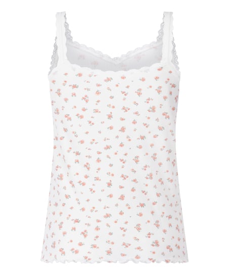 Cami en dentelle côtelé, Blanc