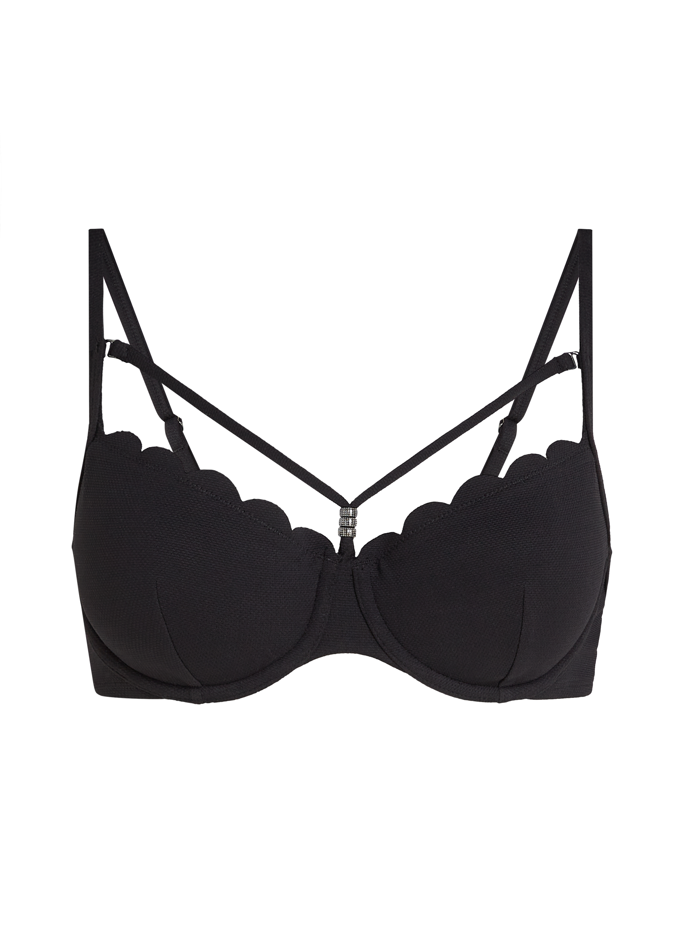 Haut de bikini pr&eacute;form&eacute; &agrave; armatures Scallop, Noir, main