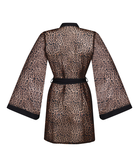 Leopard Mesh-Kimono, Schwarz