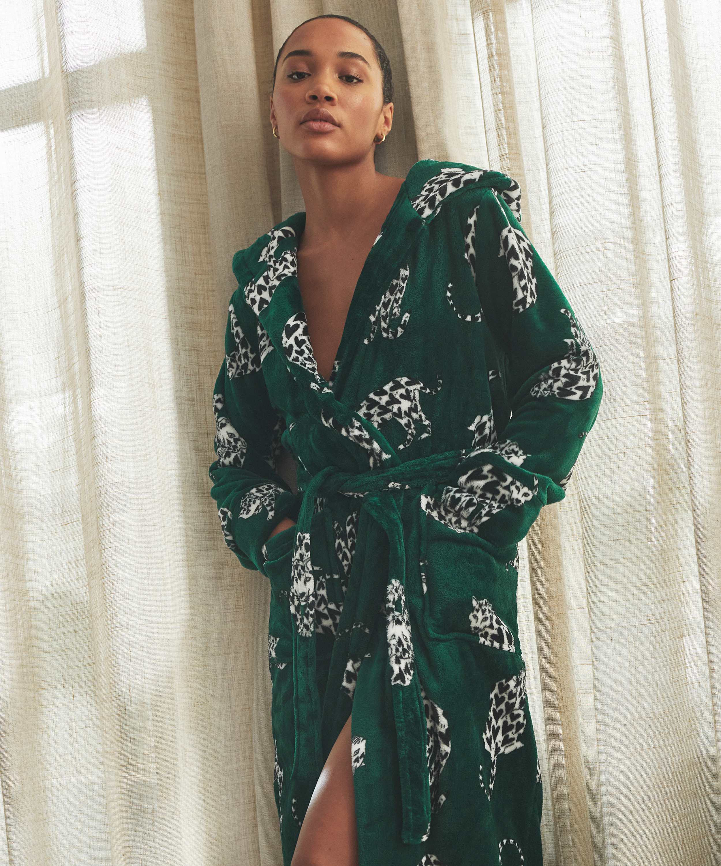 Fleece-Bademantel, Grün, main